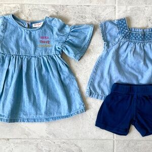 Baby Girl Denim Short Sleeve Shorts Set Denim Embroidered Dress 12M Carter’s Cat